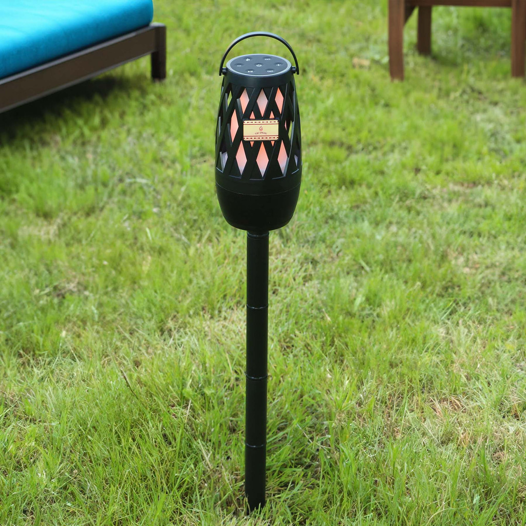 Let's get this party started with the Swagman Tiki Bluetooth speaker with the included grass stake!